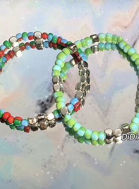 满五送一 原创DIY彩色拼色ins日韩小众冷淡叠戴素圈串珠手链