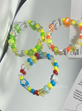 满五送一 原创DIY童趣夏日辣妹千禧y2k彩色可爱笑脸串珠手链