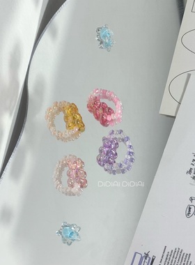 满五送一 原创DIY幻彩童趣小熊奶油彩色串珠戒指甜妹y2k土酷