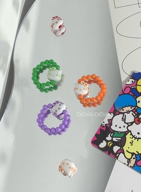 满五送一 原创DIY童趣彩色三丽欧hellokitty串珠戒指y2k千禧