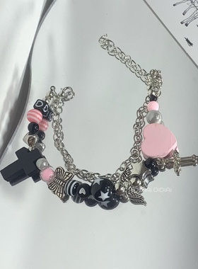满五送一 原创DIY辣妹千禧y2k甜酷爱心小熊十字架太极亚串珠手链
