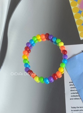 满五送一 原创DIY童趣y2k土酷彩虹色百搭糖果串珠手链