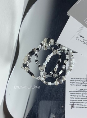 满五送一 原创DIY黑白银星星爱心小众ins冷淡风串珠叠戴手链