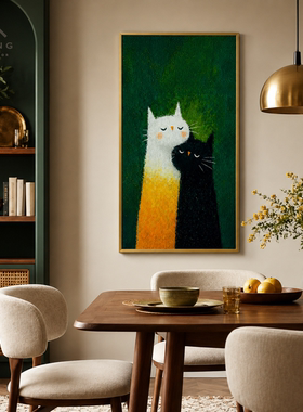 治愈依偎双猫竖版装饰画
