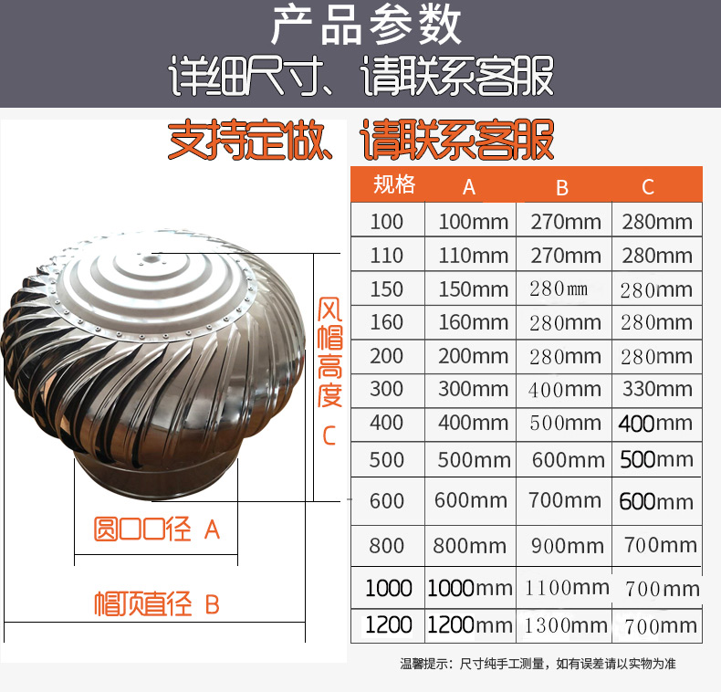 罗洛亚无动力风帽屋顶通风器加厚不锈钢排气帽厂房烟道防雨排风口,淘宝优惠券,粉丝福利购,淘宝优惠卷