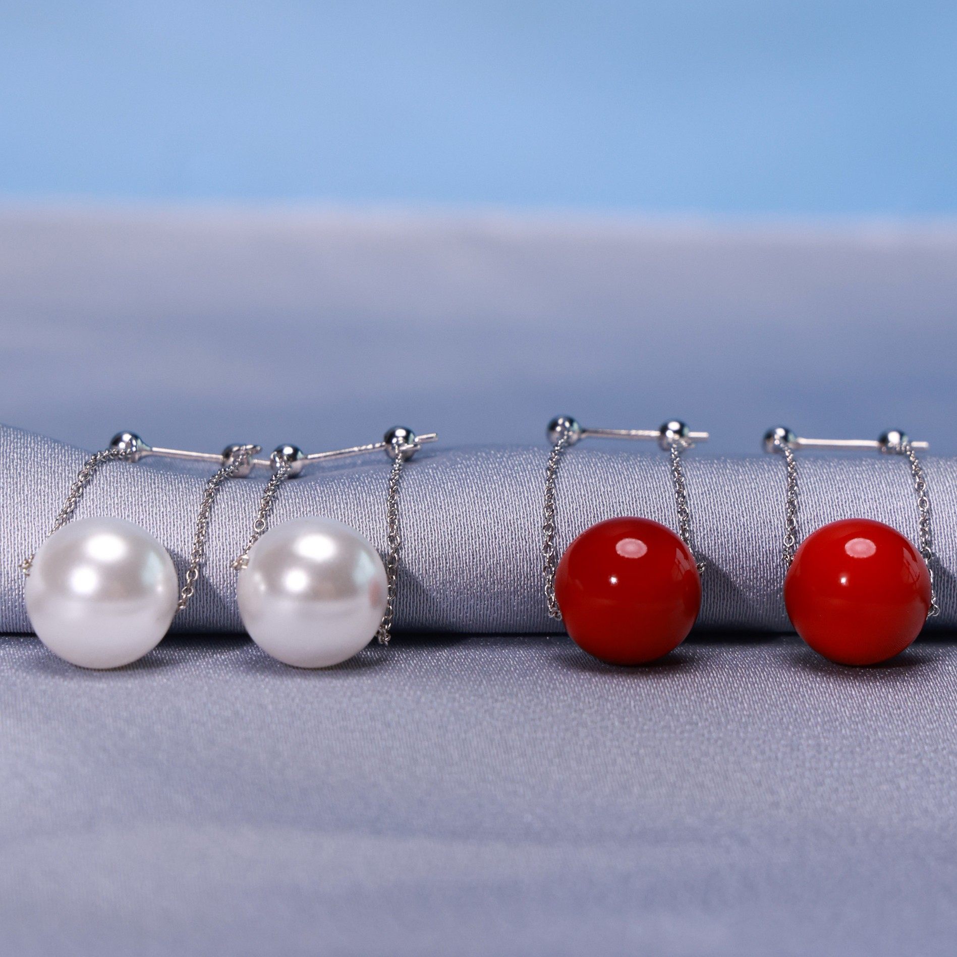 纯银链条珠珠耳钉气质百搭简约长款耳钉网红经典,淘宝优惠券,粉丝福利购,淘宝优惠卷