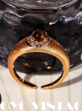 拉丝工艺点钻精致戒指黄水晶中古