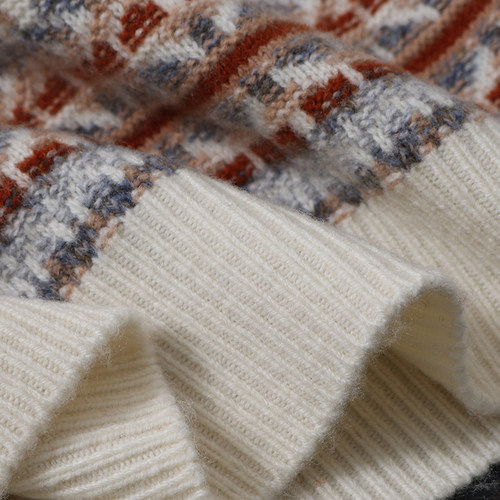 100%纯羊毛衫男加厚冬季保暖毛衣费尔岛提花针织衫美式重磅打底绒 - 图1