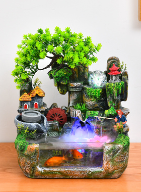 风水轮流水假山喷泉生财招财乔迁送礼客厅室内高山水景鱼缸摆件