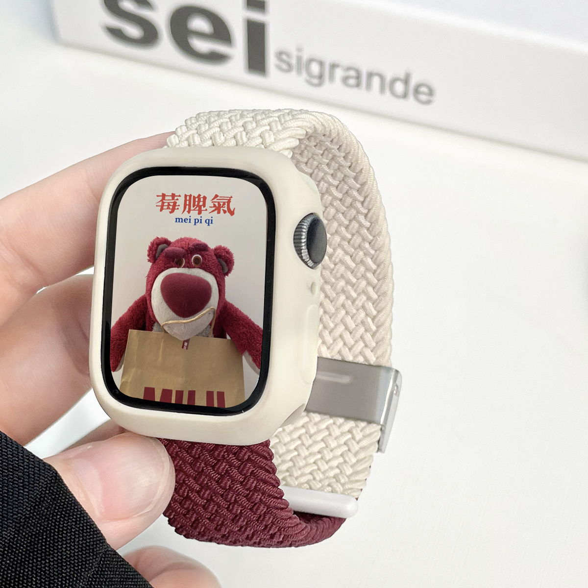 适用applewatch编织撞色S9 S8表带iwatch7/6/5/4/3/2/1代拼色尼龙表带苹果手表按扣款编织运动表带男女小众