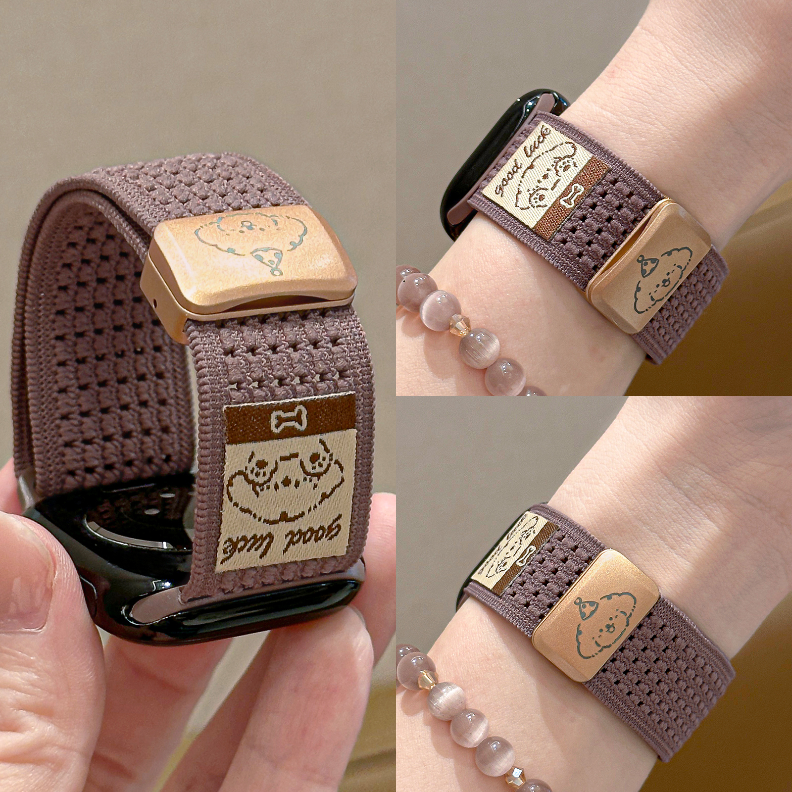 【透气磁吸】适用苹果手表S11/10尼龙编织表带applewatch987可爱大耳狗网格回环Ultra新款iWatch运动腕带女夏 - 图2