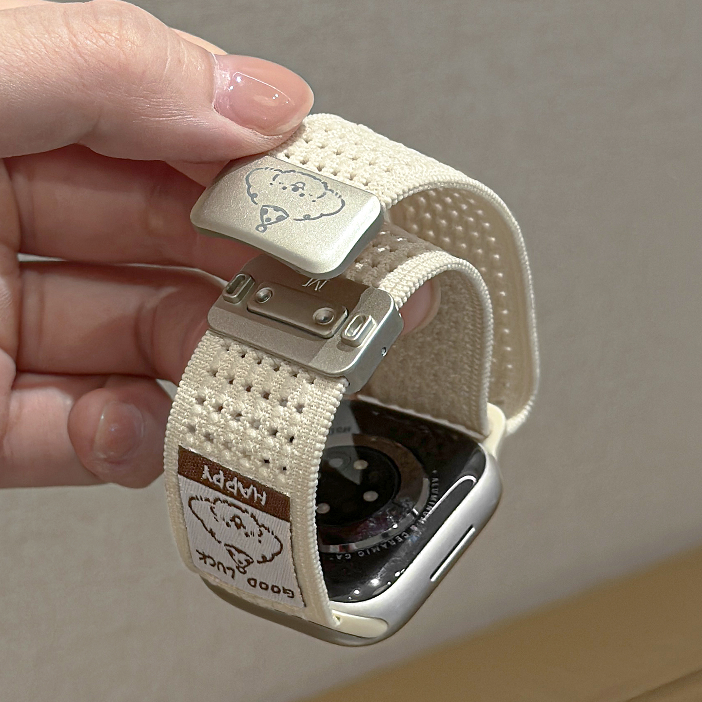 【透气磁吸】适用苹果手表S11/10尼龙编织表带applewatch987可爱大耳狗网格回环Ultra新款iWatch运动腕带女夏 - 图0