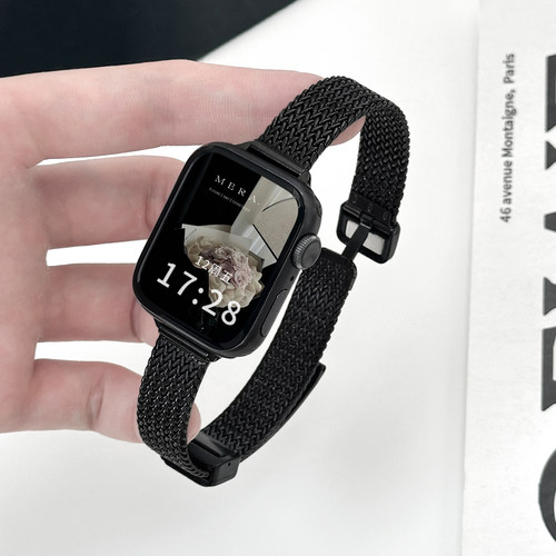 【高级黑】适用iWatchS10黑色金属带系列合集applewatch9/8/7/6/5/SE苹果手表S11经典不锈钢百搭小蛮腰手链女 - 图2