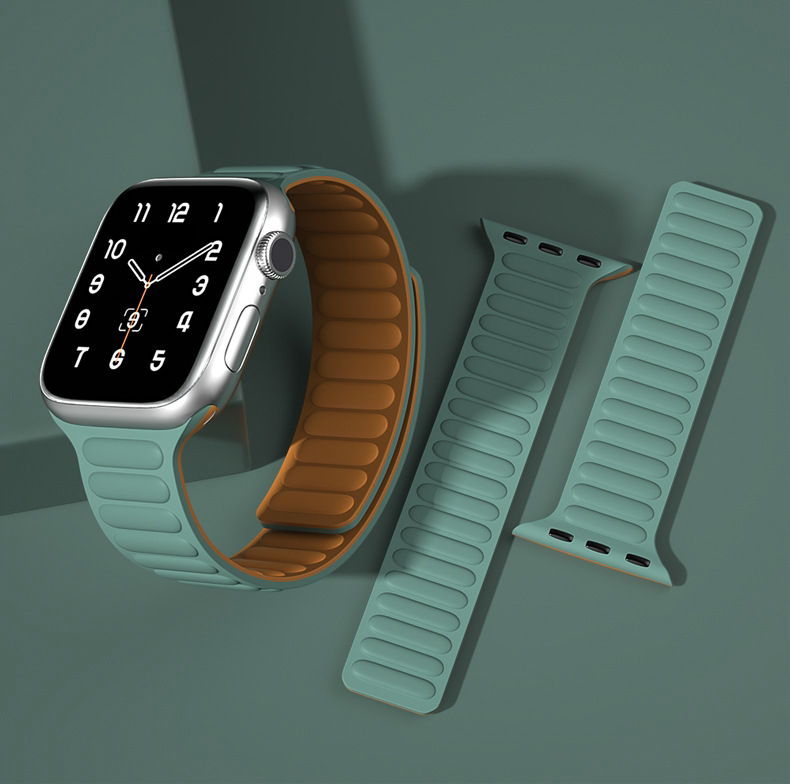 适用苹果手表Apple watch硅胶链式表带磁吸扣iwatch S8/7/6/se/5/4/3通用手表带40/41/44/45mm男女腕带新款-图1