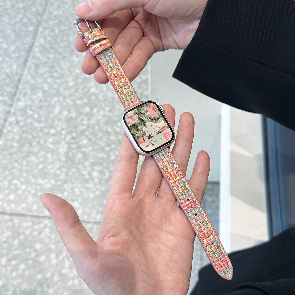 适用applewatchS11编织皮革表带苹果手表s10/9小蛮腰时尚编织创意新款皮表带iwatch8/7/se小香风细款高级腕带 - 图0