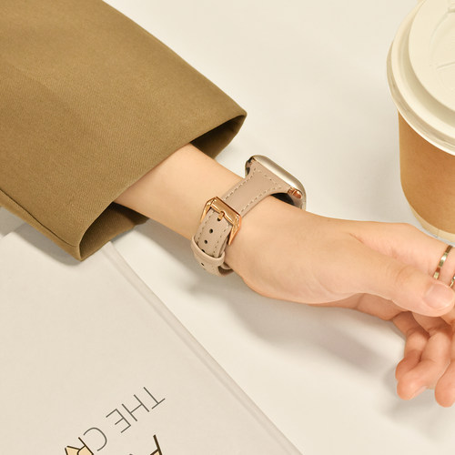 ProBefit适用applewatch小蛮腰皮质表带iwatchS11/9复古纤细皮表带S10苹果手表SE 8/7/6/5/4代真皮表带女秋冬 - 图1