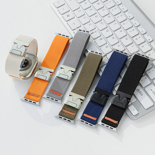 适用applewatchS11新款降落伞扣工装表带iWatchS10弹力针织回环苹果手表9/8/se/Ultra尼龙透气男女运动腕带夏 - 图3