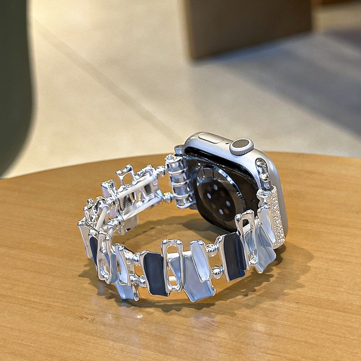 适用AppleWatch不规则方块弹力表带S9/10苹果手表一体金属链条表带iwatch新款8/7/6高级创意彩色SE代女款夏日 - 图1