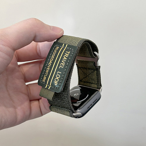 适用iwatch9野径回环表带S10皮标新款Ultra运动户外表带苹果手表S11applewatch8/7/se透气魔术贴帆布户外男女 - 图2