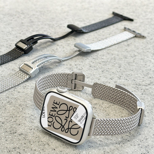 适用AppleWatch麦穗磁吸卡扣表带S11苹果手表不锈钢表带iwatchS10/9/8/7新金属高级感小众小蛮腰细款SE代女夏 - 图1