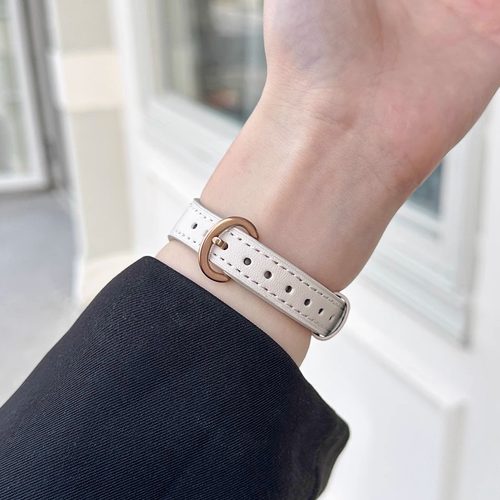 适用applewatchS11/10秋冬新款表带9小蛮腰羊皮高级柔软真皮表带苹果手表表带iwatch8/7/6/5/SE女美拉德简约 - 图0