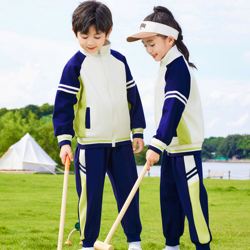 绿色春秋款校服班服运动两件套幼儿园园服棉质复合套装学院风新款 - 图1