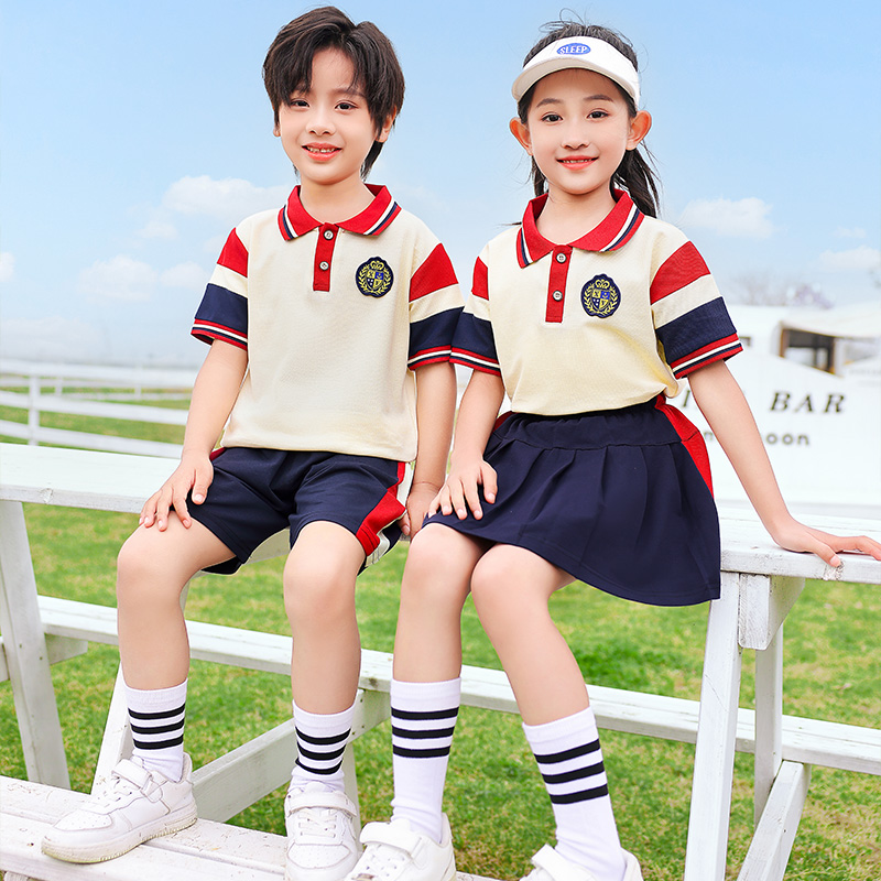 红色春秋款小学生校服班服运动三件套幼儿园园服夏季短袖套装新款