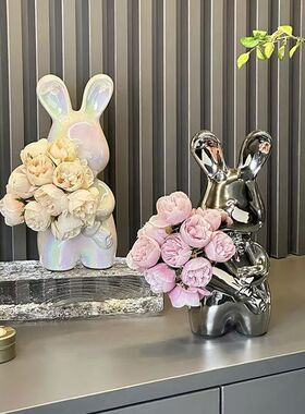 创意艺术手捧兔花瓶高级感插花瓶摆件客厅插花桌面装饰品乔迁礼物