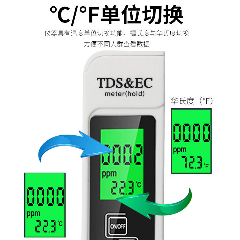 水质检测笔 EC计电导率TDS测试笔 摄氏华氏温度三合1饮用水检测计 - 图2