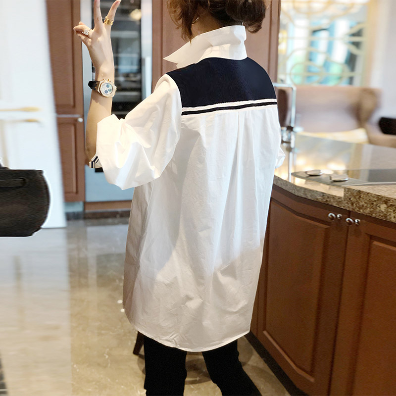 假两件白色中长款宽松洋气春秋衬衫 秋寸衬衫
