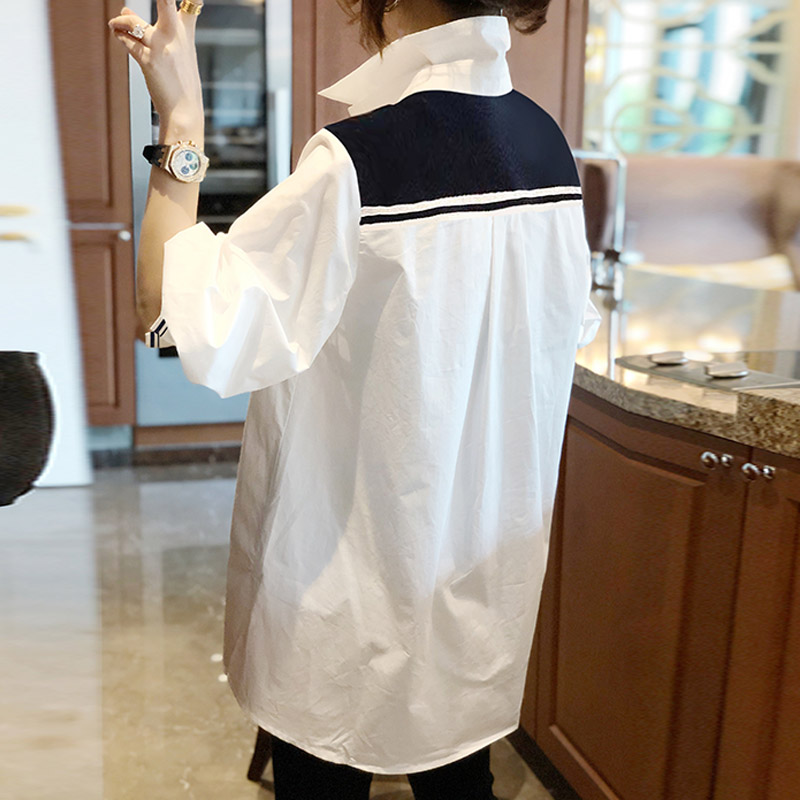 假两件白色中长款宽松洋气春秋衬衫 秋寸衬衫