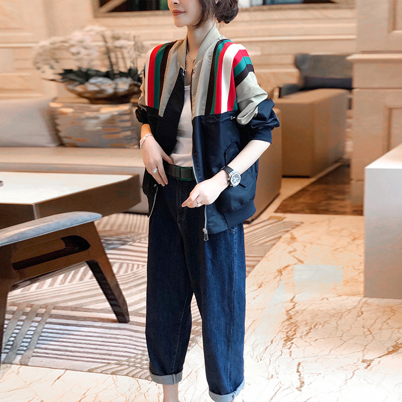 拼接女小个子休闲薄短款棒球服夹克 秋寸短外套