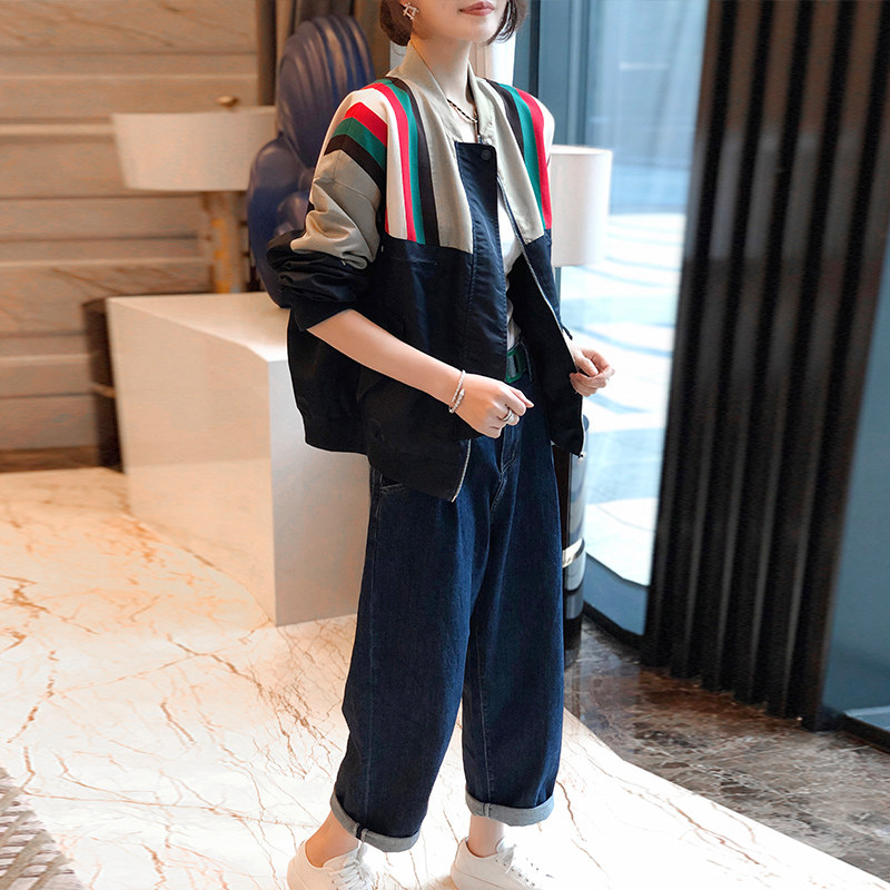 拼接女小个子休闲薄短款棒球服夹克 秋寸短外套