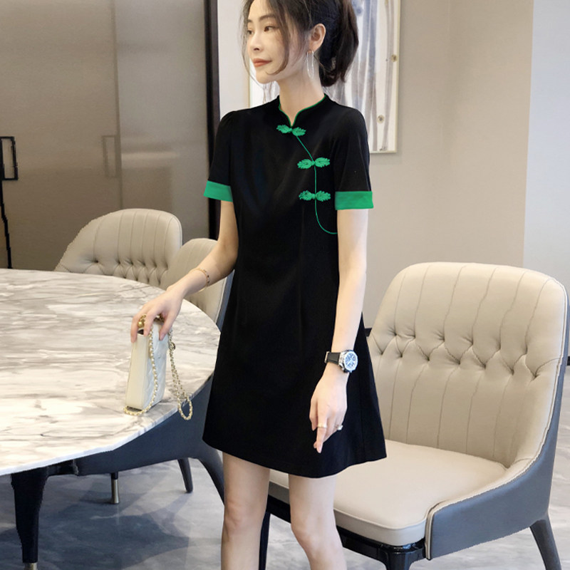 黑色改良旗袍新中式高级感连衣裙 秋寸连衣裙