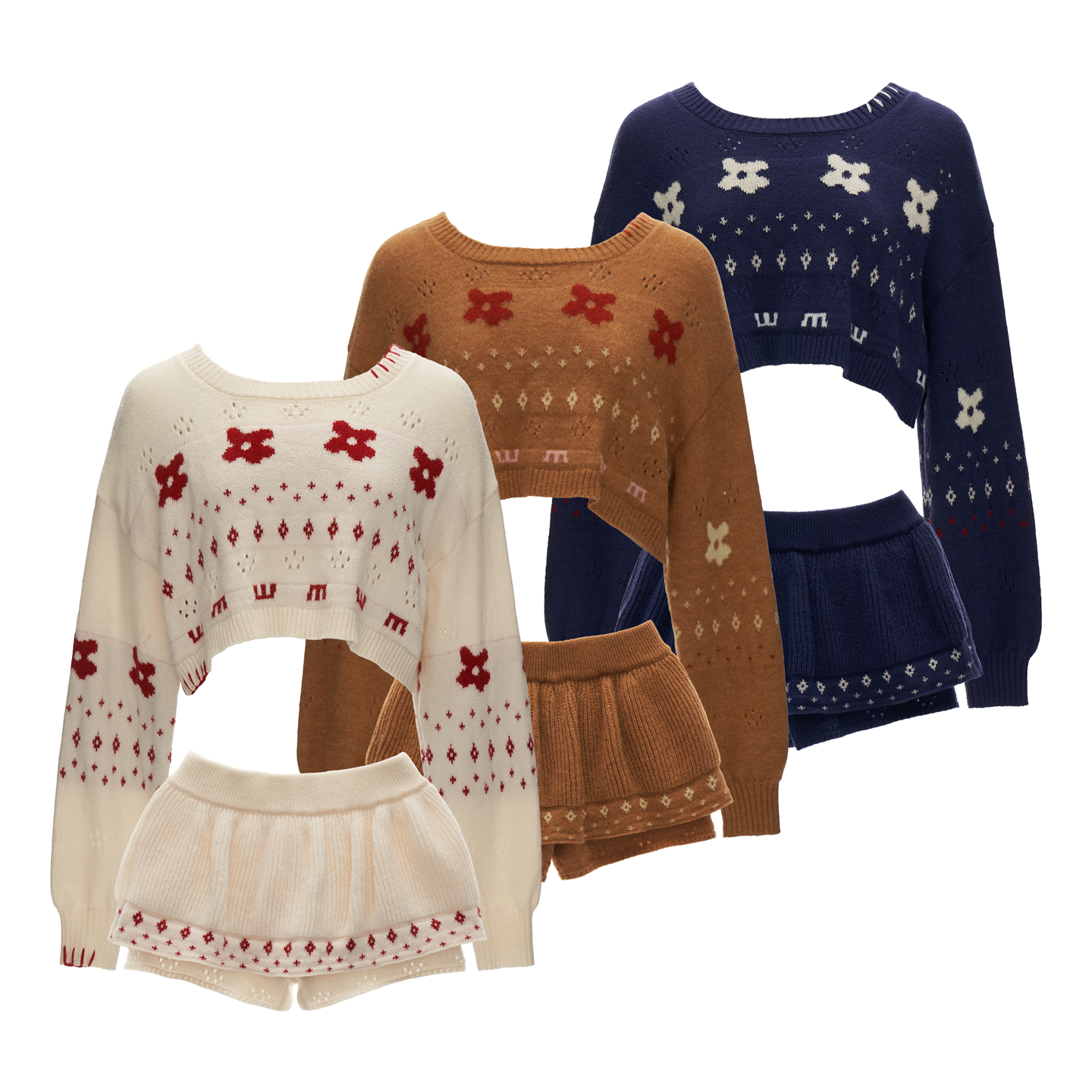 MAMC星星花朵提花圆领短款毛衣针织衫2025秋冬新款宽松慵懒风上衣 - 图3