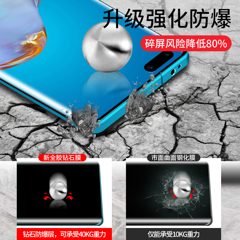 华为p40pro钢化膜全胶p30全屏p40全覆盖曲面p30pro手机por高清玻璃p全身全包防摔保护贴膜高清PR0十 - 图3