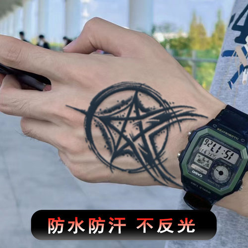 草本手背纹身贴男防水持久不反光海贼王图案高级感半月果汁贴纸 - 图0