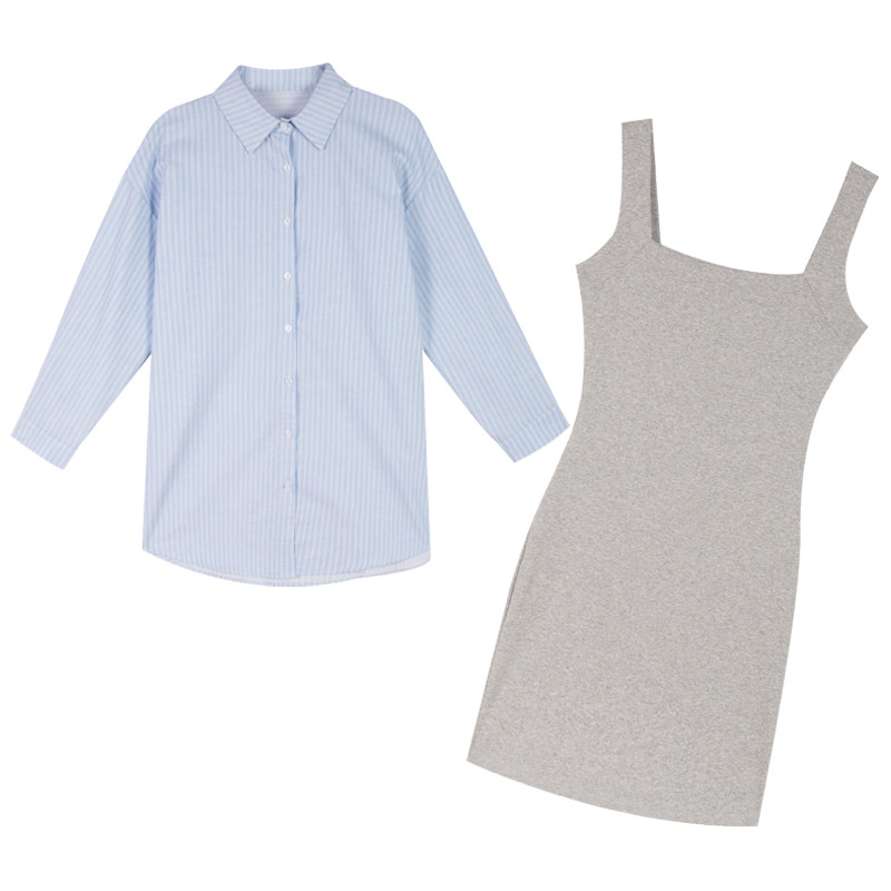 减龄两件套2020夏季新款条纹潮衬衫 慕贝语时尚套装