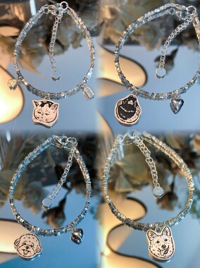 纯银碎银手链diy原创设计手工制作猫咪狗狗纪念吊坠刻字手链女款