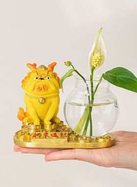 绿萝水培时来运转花瓶透明玻璃插花创意花器茶桌摆件客厅洋气装饰