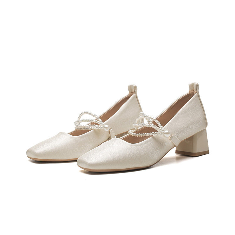 407-Z25新款2022秋冬季绒面方头珍珠粗跟玛丽珍鞋女单鞋婚鞋高跟,淘宝优惠券,粉丝福利购,淘宝优惠卷