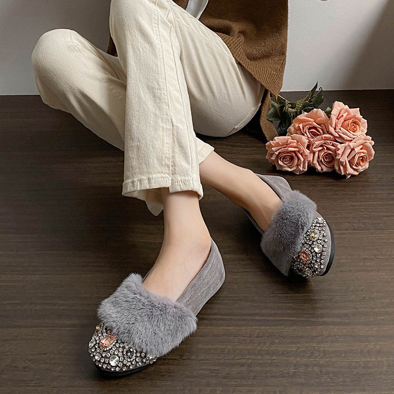 068-M9毛毛鞋女冬外穿2026新款韩版豆豆鞋加绒棉鞋大码女鞋41一43,淘宝优惠券,粉丝福利购,淘宝优惠卷