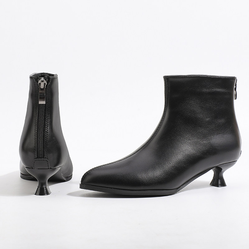 三厘米低跟细跟尖头短靴女靴加绒高跟鞋秋冬季工装鞋女黑色裸靴子,淘宝优惠券,粉丝福利购,淘宝优惠卷