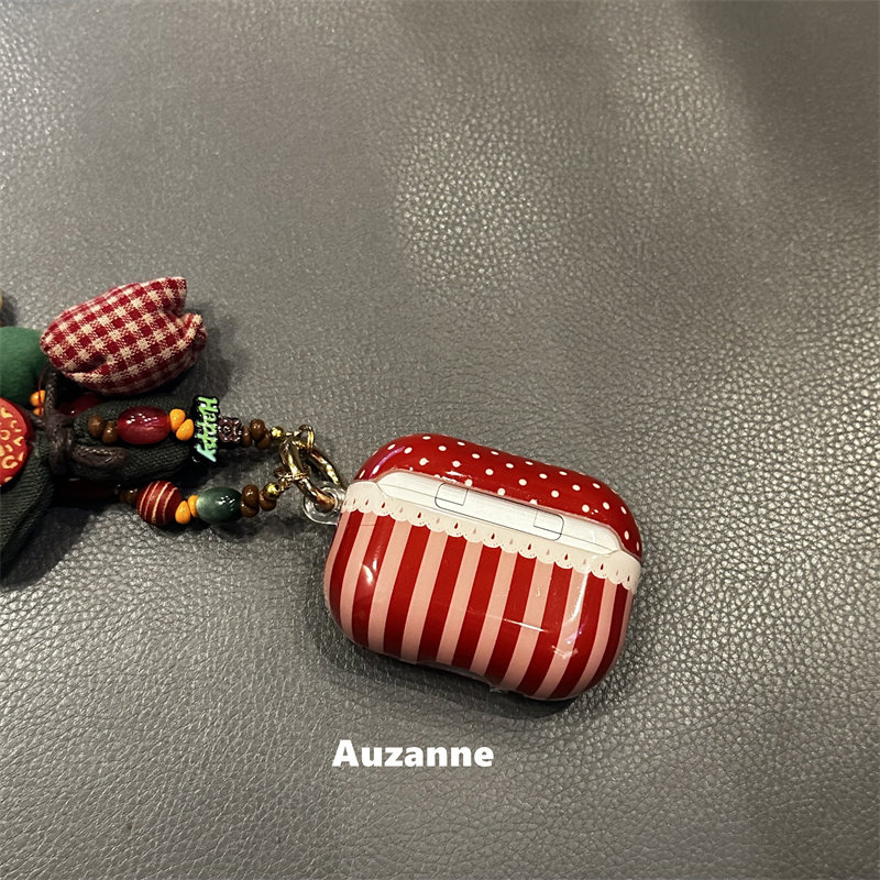 酒红色波点条纹适用于airpodspro1代2代3代4代蓝牙耳机壳保护套,淘宝优惠券,粉丝福利购,淘宝优惠卷