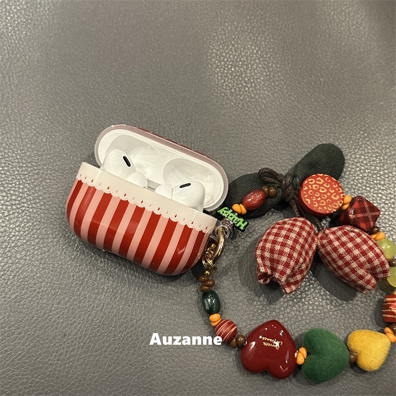 酒红色波点条纹适用于airpodspro1代2代3代4代蓝牙耳机壳保护套,淘宝优惠券,粉丝福利购,淘宝优惠卷