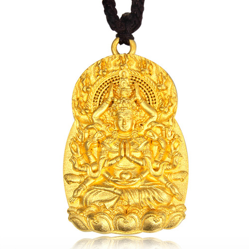 足金999千手观音黄金吊坠生肖鼠本命佛男款实心项链挂坠属鼠 - 图3