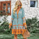Long sleeve round neck high waist floral dress high waist floral dress