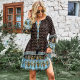 Long sleeve round neck high waist floral dress high waist floral dress