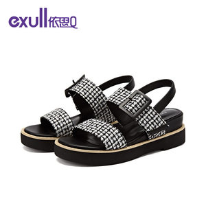 exull/依思Q新款夏季凉鞋女士休闲沙滩潮流高跟室外凉拖外穿软底