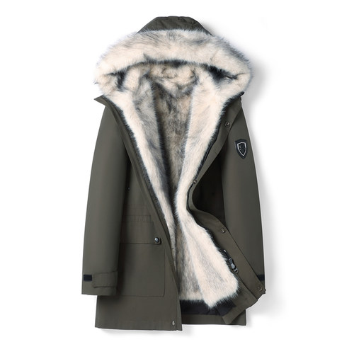 海宁冬季皮草男女同款北极郊狼内胆派克服冲锋衣中长款连帽厚外套 - 图3